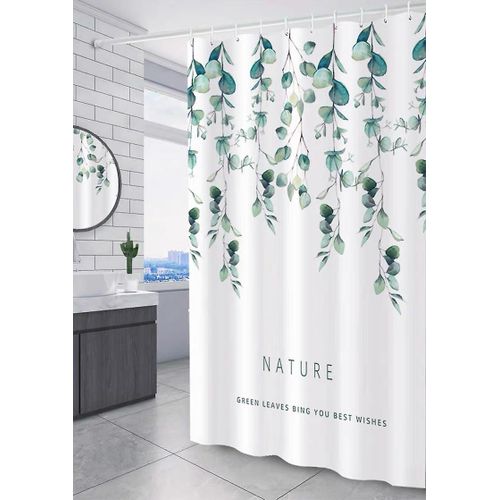 Rideau de douche en tissu imperméable anti-moisissure à rayures avec anneaux, lavable, 240 x 200 cm