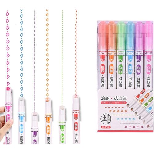 Surligneur Incurvé, Stylos Incurvés Colorés Pour La Prise De Notes, Stylos À Double Pointe Avec 6 Formes De Courbes Différentes, Pointes Fines, Stylos À Double Pointe Avec Différentes Courbes S