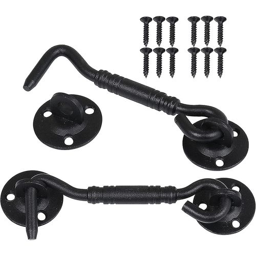 Lot de 2 crochets de cabine, support de fenêtre, crochet de loquet de porte, loquet de hangar en acier inoxydable pour porte de garage, fenêtre de cabine, 10 cm (noir)