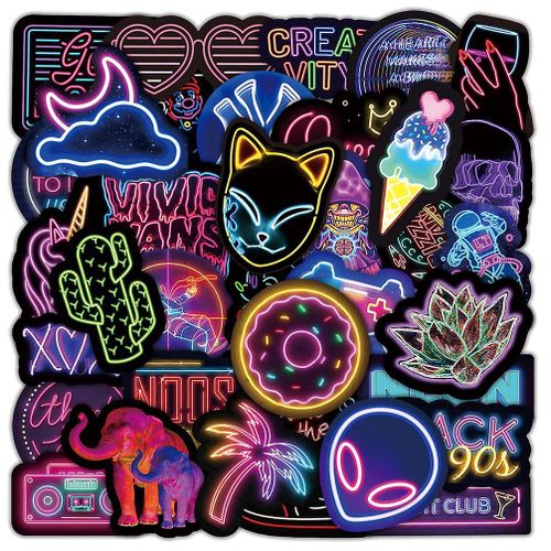 Lot de 50 autocollants fluo imperméables en vinyle, esthétiques, pour ordinateur portable, skateboard, téléphone, MacBook, iPad, valises, VTT, voiture, vélo, moteur