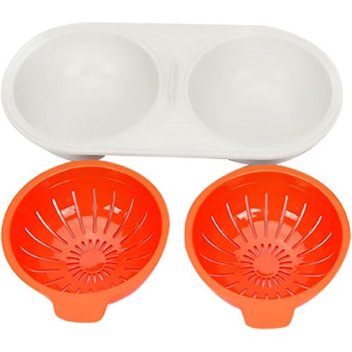Lot de 2 pochoirs à ?ufs pour micro-ondes, cuiseur vapeur, cocotte antiadhésive double couche avec couvercle pour la cuisson des ?ufs en cuisine (orange)