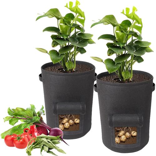 Sacs De Culture Pour Pommes De Terre, 10 Gallons, Pots Réutilisables En Tissu Non Tissé Pour Pommes De Terre, Carottes Et Tomates - Noir, 2 Pièces