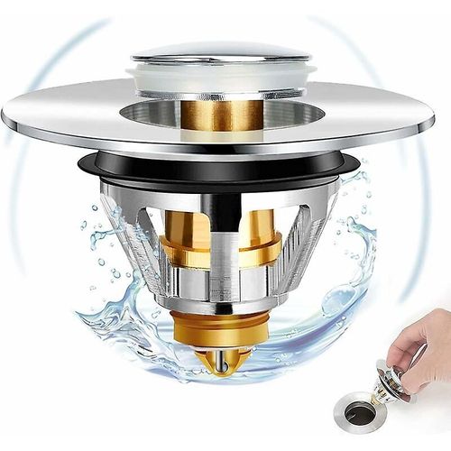 Bonde de lavabo sans trop-plein, bonde de baignoire universelle, bonde clic-clac, extracteur d'évier (¿ 34-38 mm)