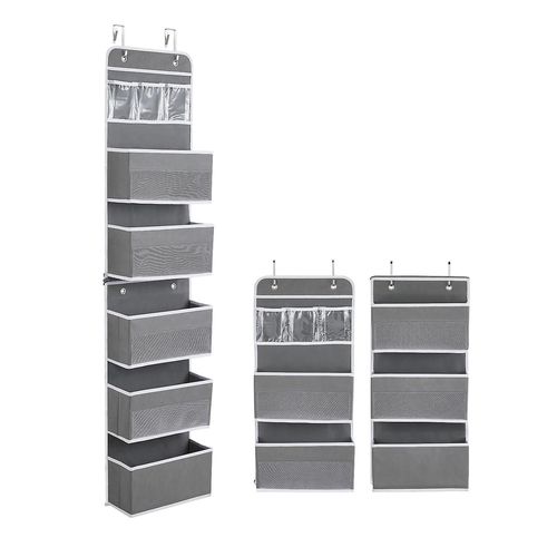 Organiseur de porte multifonction avec 5 grandes poches avec fenêtre et 2 poches en PVC, pour porte, salle de bain, chambre, salon (gris)