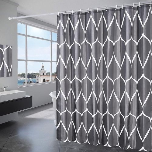 Rideau de douche 180 x 200 cm, tissu polyester imperméable, lavable en machine, avec 12 crochets, noir