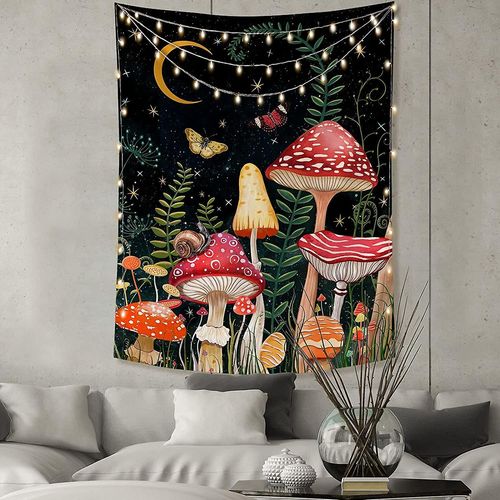 Tapisserie Champignon, Lune Et Étoiles, Tapisserie Murale Papillon, Tapisserie Verticale Esthétique, Tapisserie De Tarot, Tenture Murale Pour Décoration De Chambre À Coucher, Salon (148 X 20