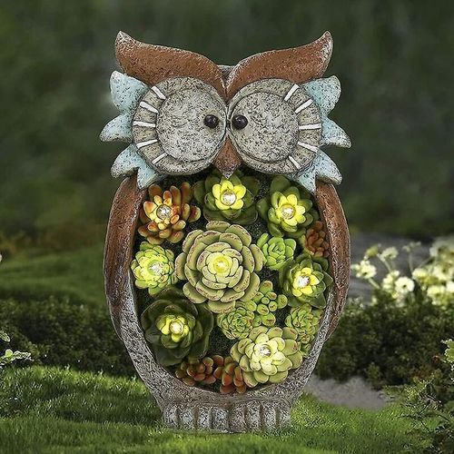 Statue De Jardin, Lampes Solaires Harz, Eule, Lampe Solaire, Figurine, Lampe, Eule, Décoration Extérieure, Pour Maison, Rasen, Maison, Décoration De Jardin