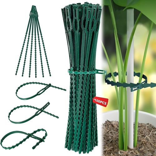 Attaches pour plantes, attaches réglables pour plantes de jardin, attaches universelles, attaches rapides en plastique pour support de plantes 17 cm, réutilisables, 100 pièces (vert)