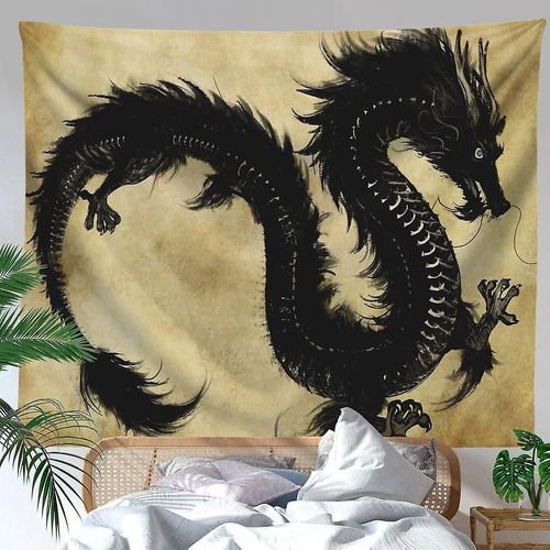 Tapisserie Murale Dragon Noire, Motif Animal Légendaire, Style Chinois Ancien, Pour Salon, Chambre À Coucher, Dortoir, Décoration Murale, Toile De Fond De Fête, 150 X 100 Cm