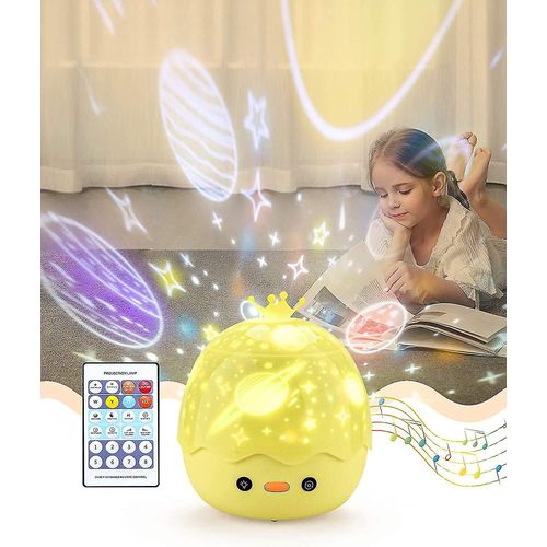 Veilleuse Projecteur Pour Bébé, Rotation À 360°, Veilleuse Étoilée Avec Télécommande Et 6 Films De Projection, Minuterie (Canard Jaune)