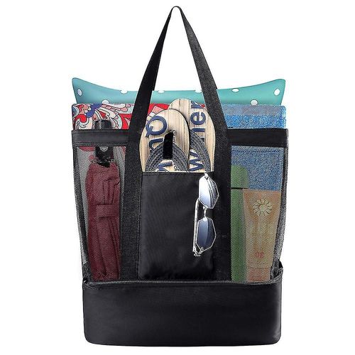 Sac de plage en filet, sac de pique-nique pour femme avec compartiment isotherme