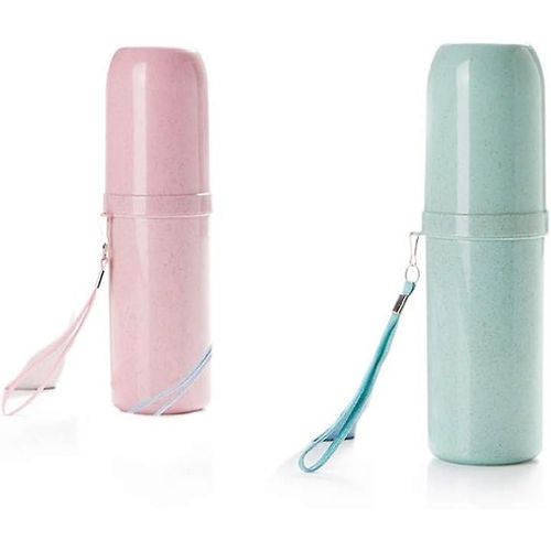 Lot de 2 porte-brosses à dents de voyage avec gobelets (rose/vert)