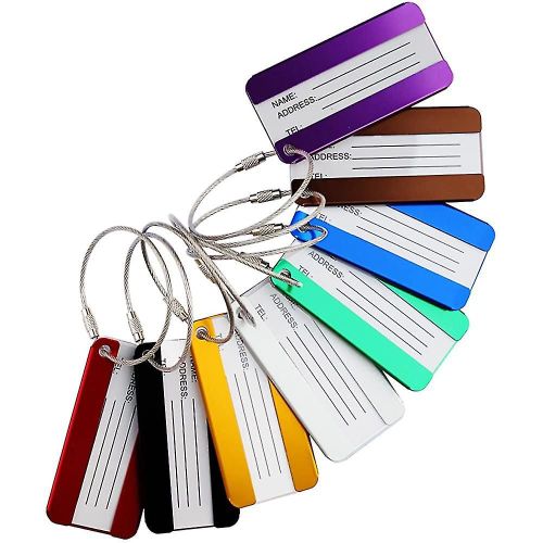 Lot de 8 étiquettes de bagage en aluminium pour valise, porte-cartes, nom de bagage