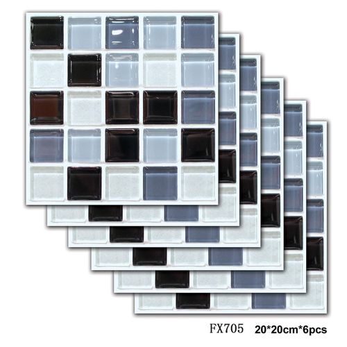 Lot de 6 autocollants pour carrelage de salle de bain et de cuisine 20 x 20 cm, mosaïque 3D, membrane, carrelage mural, décoration