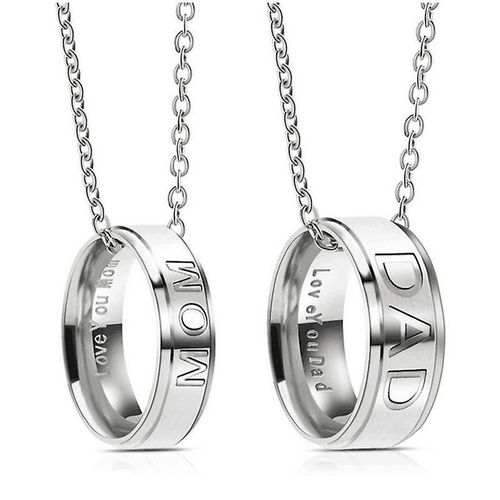 Collier En Acier Inoxydable Avec Pendentif « Love You Dad Mom » Gravé Pour Homme Et Femme, Idéal Comme Cadeau D'anniversaire Ou Pour Maman Ou Papa.
