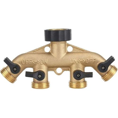 Buse de dérivation de tuyau d'arrosage 4 voies en laiton de 3/4 po, adaptateur de tuyau d'arrosage, connecteur de robinet pour irrigation de jardin (filetage européen)