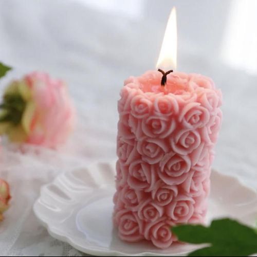 Moule cylindrique en silicone en forme de rose pour savon artisanal, bombe de bain, lotion, crayon, cire, argile polymère