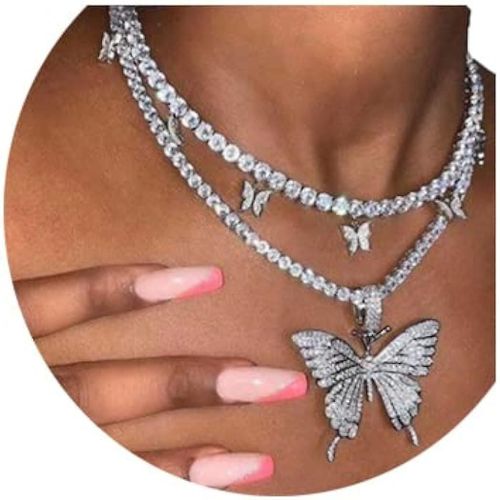 Collier Papillon, Magnifique Pendentif En Cristal À Deux Niveaux, Chaîne Papillon Brillante, Bijoux Pour Femmes