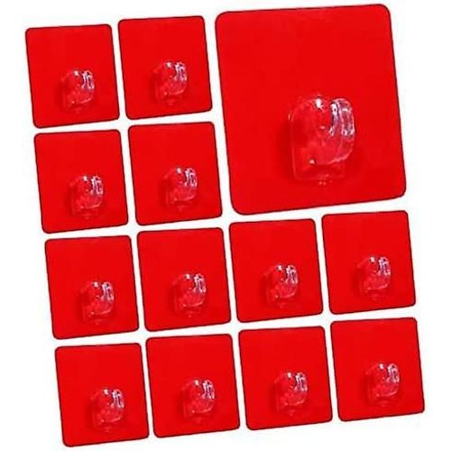 Lot de 13 crochets adhésifs pour étagères, sans perçage, charge maximale : 15 kg, crochets muraux transparents pour salle de bain, cuisine et chambre à coucher