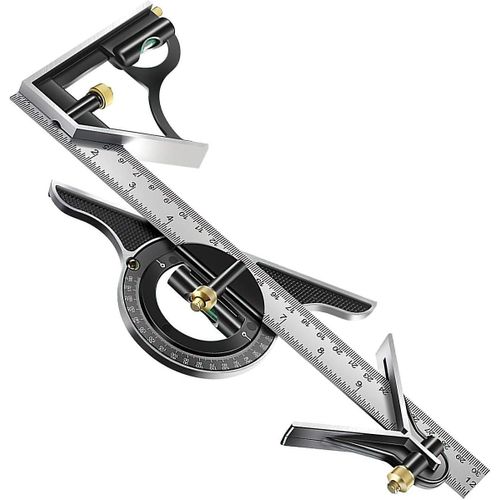 Règle équerre combinée 300 mm, outil de menuiserie multifonctionnel en métal à angle réglable