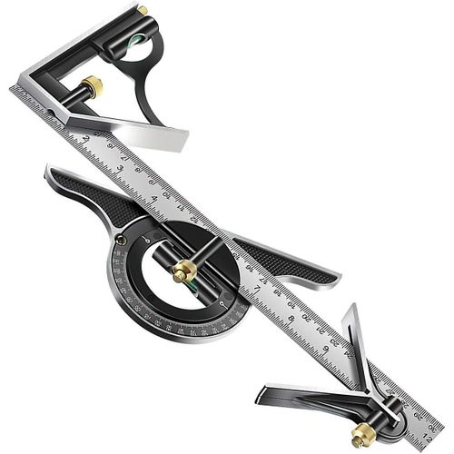 Règle équerre combinée 300 mm, outil de menuiserie multifonctionnel en métal à angle réglable