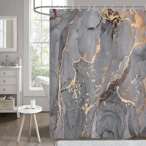 Rideau de douche en marbre gris 180 x 200 cm, rideau de douche pailleté doré craquelé, abstrait, moderne, luxueux, imperméable, lavable, en polyester