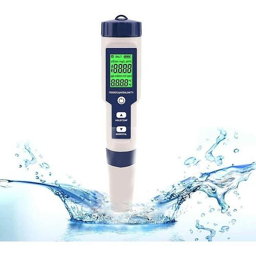 Testeur de pH électronique 5 en 1, thermomètre de poche, qualité de l'eau, pH, EC, sel, TDS, pour la maison, la piscine et l'aquarium