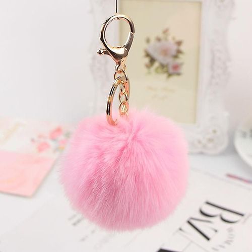 Porte-clés pompon en vrais poils de lapin, doux au toucher garanti - Rose pâle