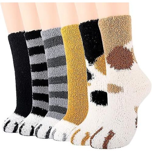 Chaussettes Chaudes Pour Femmes, Chaussettes Thermiques En Polaire Motif Pattes De Chat, Cadeau D'hiver Pour Femme Ou Maman