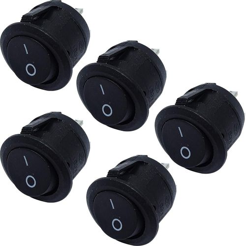 Lot de 5 interrupteurs à bascule ronds, position marche/arrêt, verrouillables avec verrouillage automatique - 10 A/125 V, 6 A/250 V