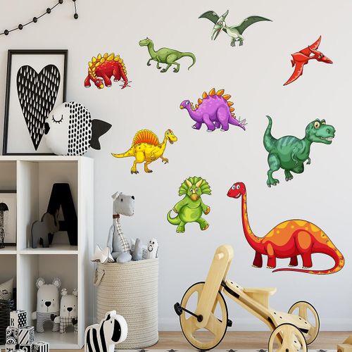 Lot d'autocollants muraux dinosaures de dessin animé, décoration murale pour chambre, salle de bain, salon, bureau