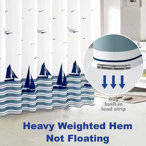 Rideau de douche anti-moisissure 180 x 200 cm, ourlet lesté, imperméable et lavable, tissu polyester avec crochets pour baignoire et cabine de douche.