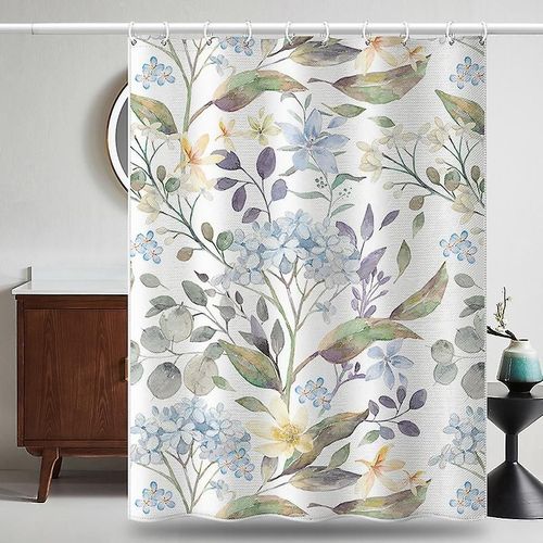 Rideau de douche à feuilles d'eucalyptus, rideau de douche à feuilles vertes, rideau de baignoire, rideau de salle de bain en tissu polyester lavable et imperméable anti-moisissure 1