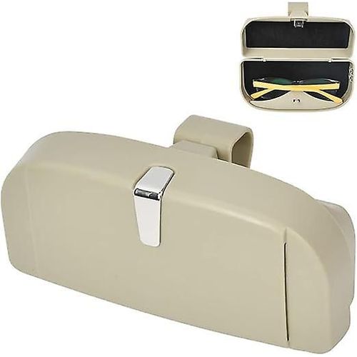 Étui à lunettes de voiture universel avec fonction magnétique et fente pour carte, organiseur multifonctionnel pour lunettes de soleil de voiture, pare-soleil de voiture (beige)