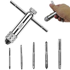 Clé à cliquet à poignée en T, kit d'outils de taraudage réglable avec 5 vis à métaux M3, M4, M5, M6, M8 (3 mm à 8 mm)