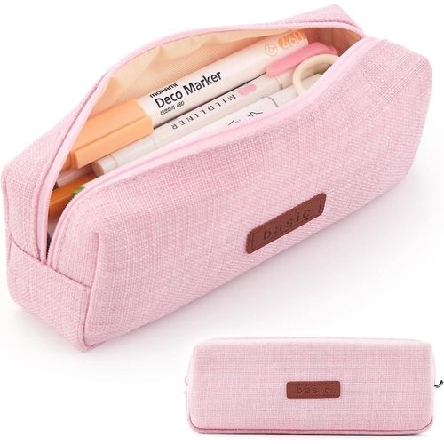 Petite Trousse À Crayons, Porte-Monnaie, Trousse De Maquillage, Boîte De Rangement Pour Papeterie, Idéale Pour Les Écoles D'adolescents - Rose