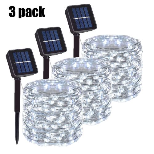 32m/22m/12m/7m Solaire Led Lumière Extérieure Led Lampe Solaire Jardin Extérieur Fée Guirlande Décor De Noël - White 3pc-22m 200led