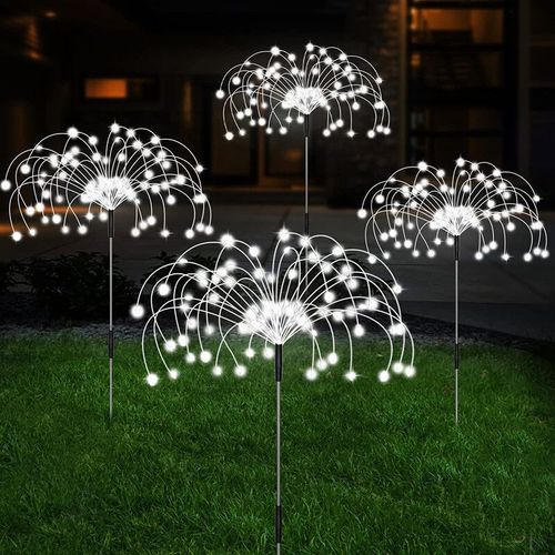 Feux D'artifice Solaires À Led Pour L'extérieur,Décoration De Jardin Étanche,Lampe Solaire Pour Pelouse- White-1pcs