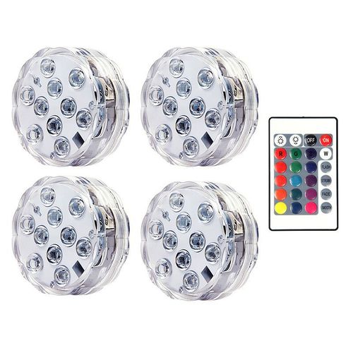 Lampe de Nuit Sous-marine à 10LED RGB SubSN,Luminaire à Piles,Idéal pour un Jardin,une Piscine,un - 4 Lamp 1 controller-RGB Color