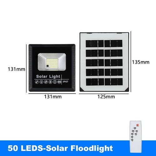 Projecteur Solaire Led Étanche Avec Télécommande,Lumière À Intensité Variable,Temps,Extérieur,Jardin,Escaliers,Mur- 50leds-D572