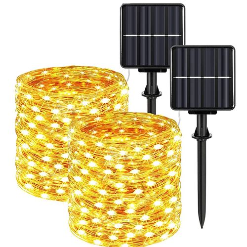 Guirxiété Lumineuse Solaire À Led,Extérieur,Étanche,8modes,Guirxiété De Rue Pour Fête,Mariage,Lampe De-Warm White-2pack-32m-300led-A
