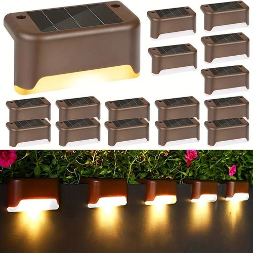 Lot De 4 Lampes Led Solaires Pour Escaliers,Veilleuse,Étanche,Passage,Cour,Garde-Corps,Marche,Extérieur,Jardin- 16pcs-Brown -A