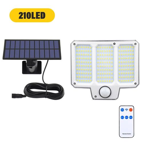 Applique Murale Solaire Extérieure Avec Détecteur De Mouvement,Télécommande,Lumière De Sécurité 3 Modes,Étanche Ip65- 210led-C765