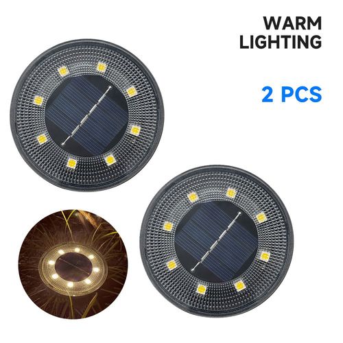 Spot Lumineux Led Solaire Encastrable Dans Le Sol,Imperméable Conforme À La Norme Ip68,Éclairage D'extérieur- Warm Light-2 Pcs -B
