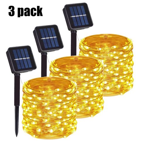 32m/22m/12m/7m Solaire Led Lumière Extérieure Led Lampe Solaire Jardin Extérieur Fée Guirlande Décor De Noël - Warm 3pc-22m 200led