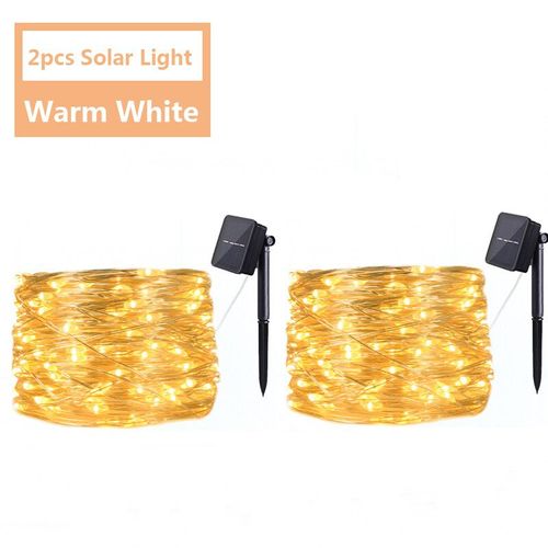 Guirlande Lumineuse Led Féerique,Imperméable,À Énergie Solaire,Luminaire Décoratif D'extérieur,Idéal Pour Les - 2pcs Warm-12m 100led