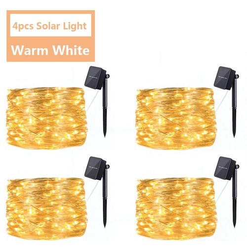 Guirlande Lumineuse Led Féerique,Imperméable,À Énergie Solaire,Luminaire Décoratif D'extérieur,Idéal Pour Les - 4pcs Warm-12m 100led