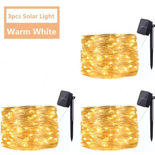Guirlande Lumineuse Led Féerique,Imperméable,À Énergie Solaire,Luminaire Décoratif D'extérieur,Idéal Pour Les - 3pcs Warm-22m 200led