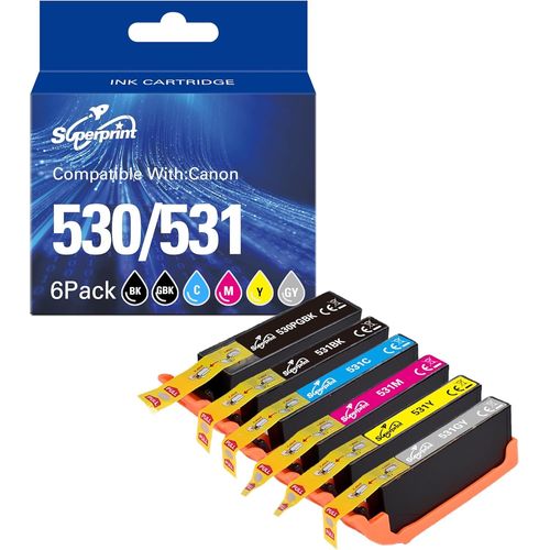 530 531 Lot De 6 Cartouches D'encre Xxl Compatibles Avec Canon Pgi-530 Cli-531 Pour Canon Pixma Ts8750 Ts8751 (Noir,Cyan,Magenta,Jaune,Gris)