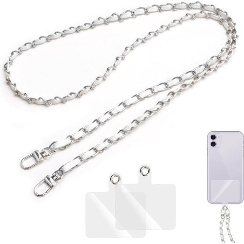 KAL-Cordon Sac À Main En Pu Cuir Aluminium Lanière Universelle Longue Dragone Anti-Perte Bandouliere Longue,Chaine Telephone Portable Tour Cou Avec 2 Patch Rechange De Plupart Des Smartphones